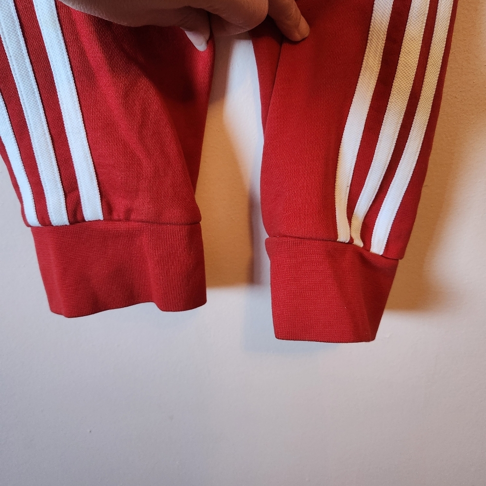 Adidas Originals 3-Stripes Joggers Red White XS Fleece Track Pants - Picture 3 of 9